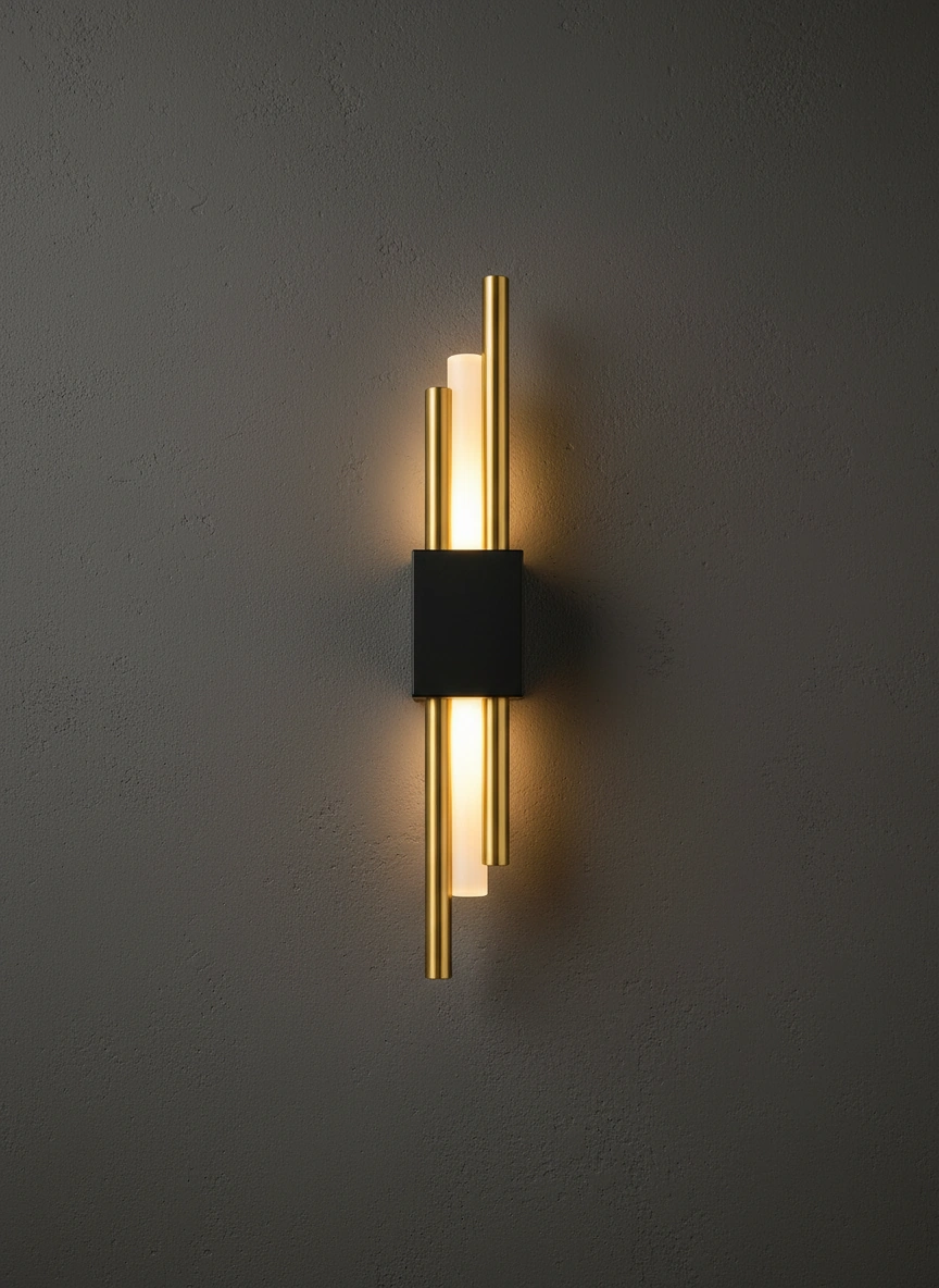 Apollo Vertical Art Deco Wall Sconce | Brushed Brass & Matte Black Angle 2