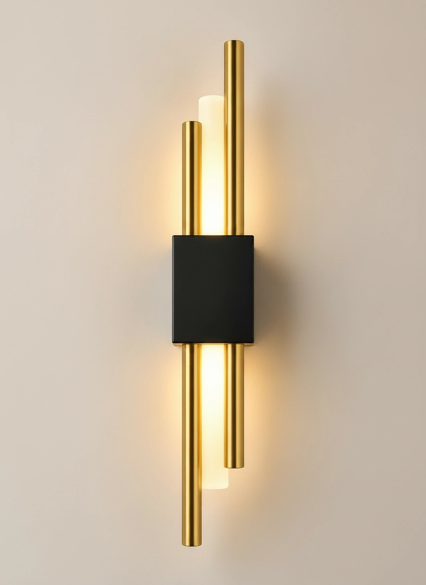 Apollo Vertical Art Deco Wall Sconce | Brushed Brass & Matte Black Angle 3