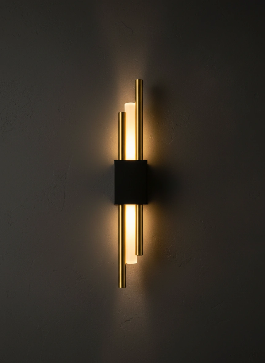 Apollo Vertical Art Deco Wall Sconce | Brushed Brass & Matte Black Angle 4