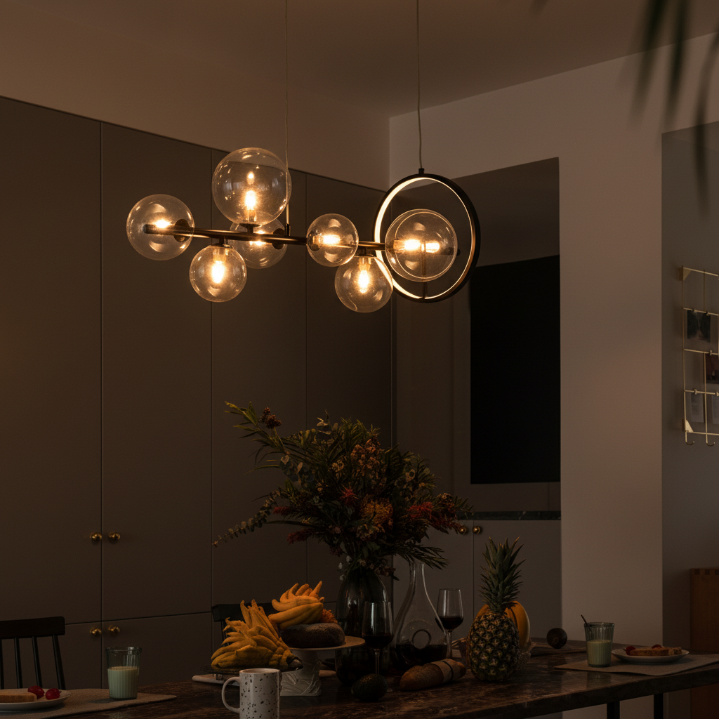 Ares 7-Globe Linear Island Pendant Detail Perspective