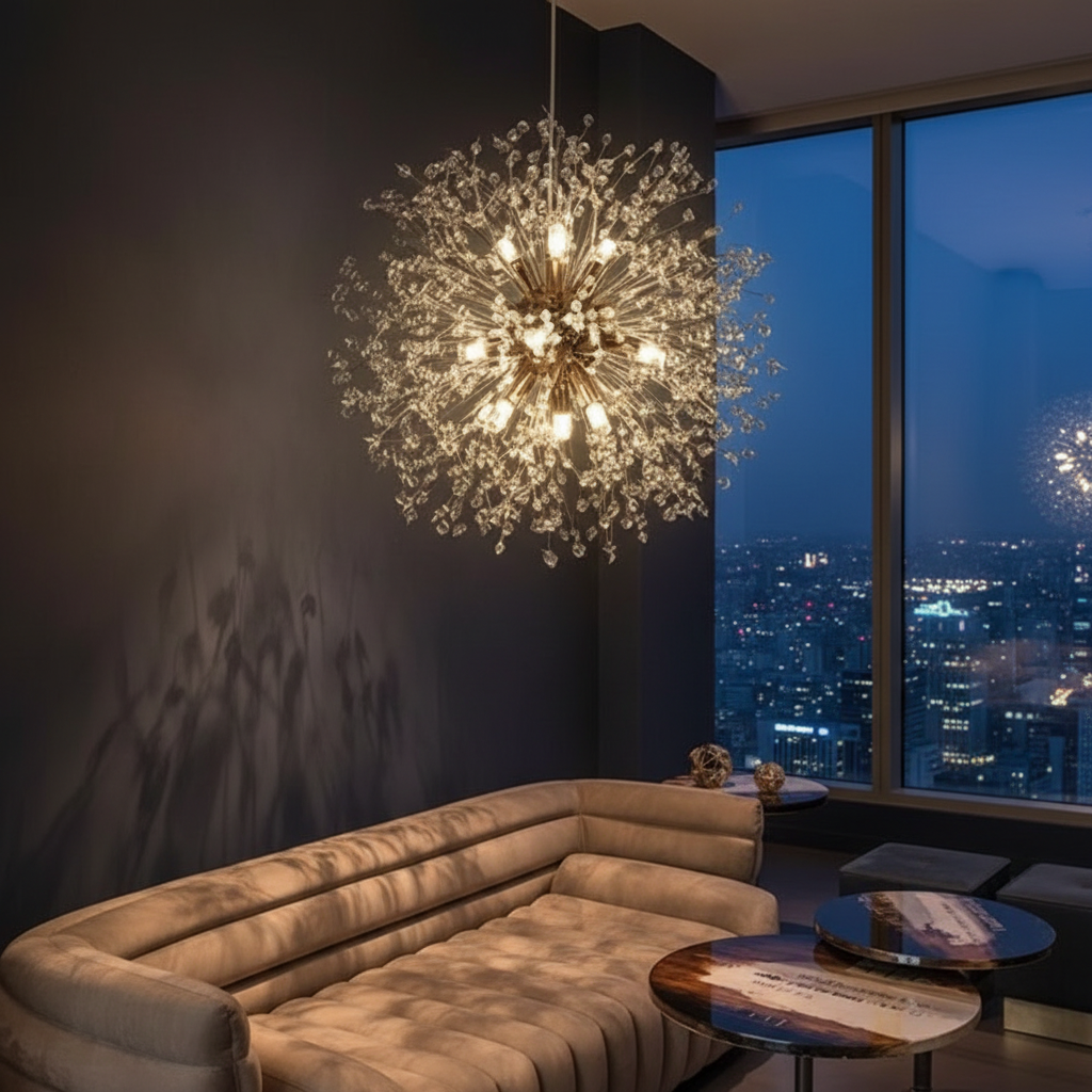 Astraea 80cm Dandelion Starburst Crystal Chandelier Detail Perspective