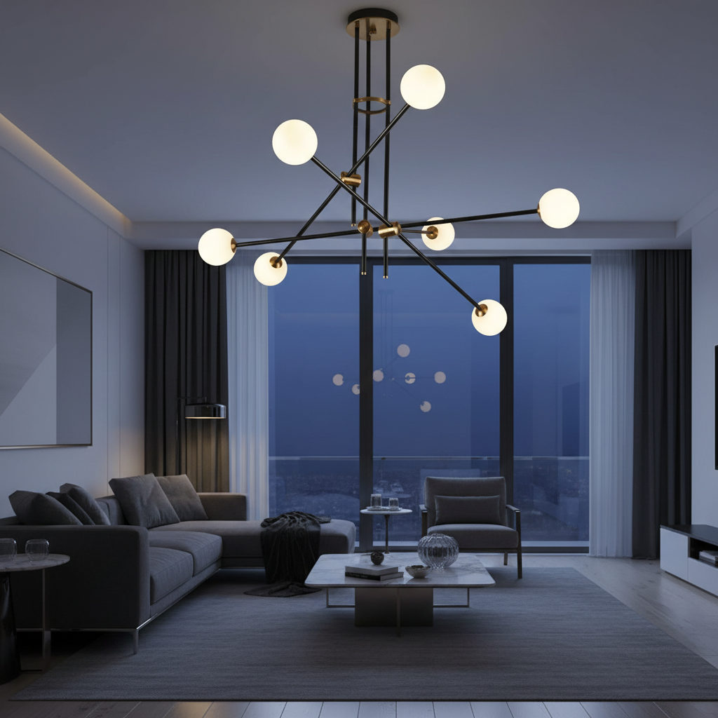 Astro 6-Arm Modern Sputnik Chandelier Detail Perspective