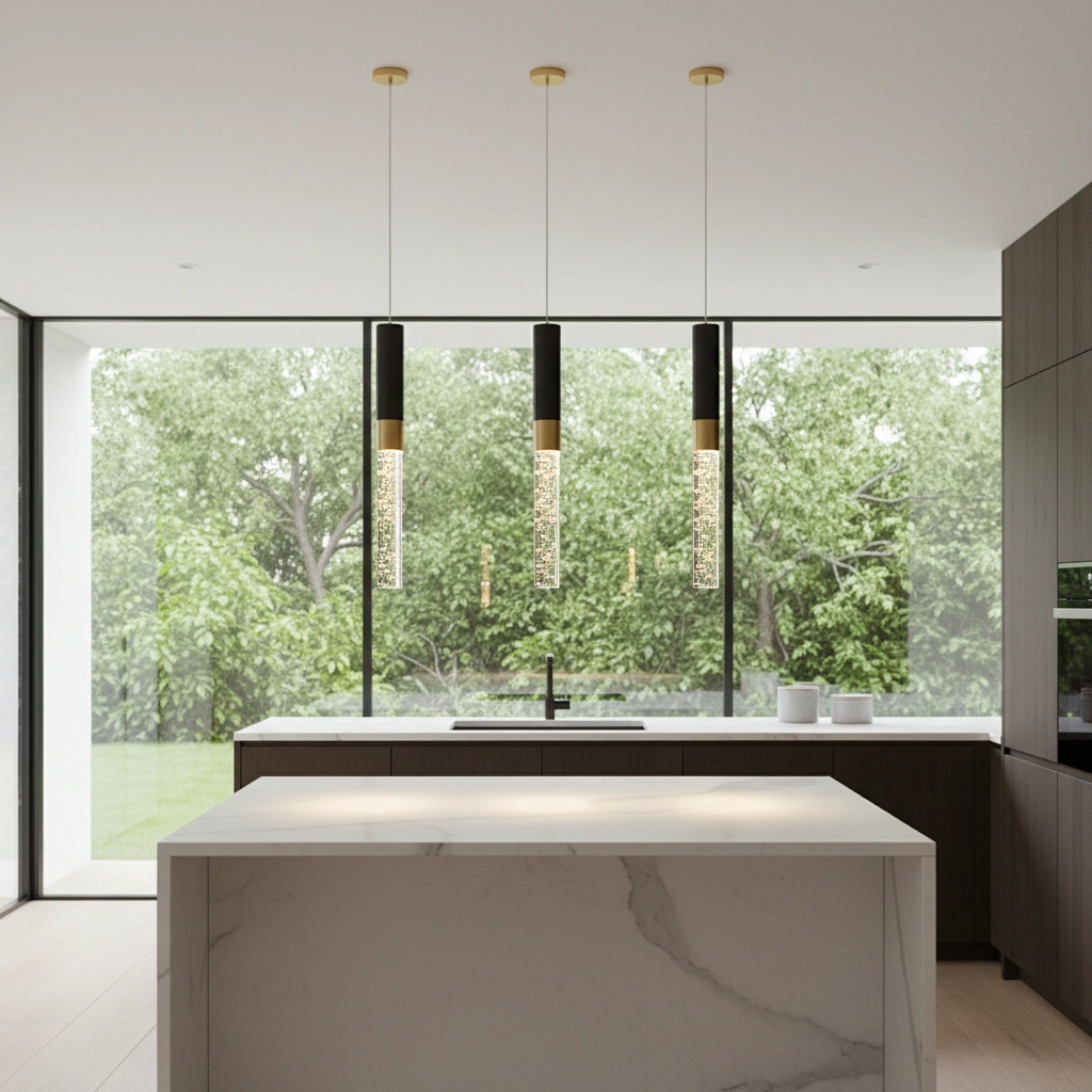 Aura 400mm Bubble Crystal Pendant | Matte Black & Brushed Brass Angle 2