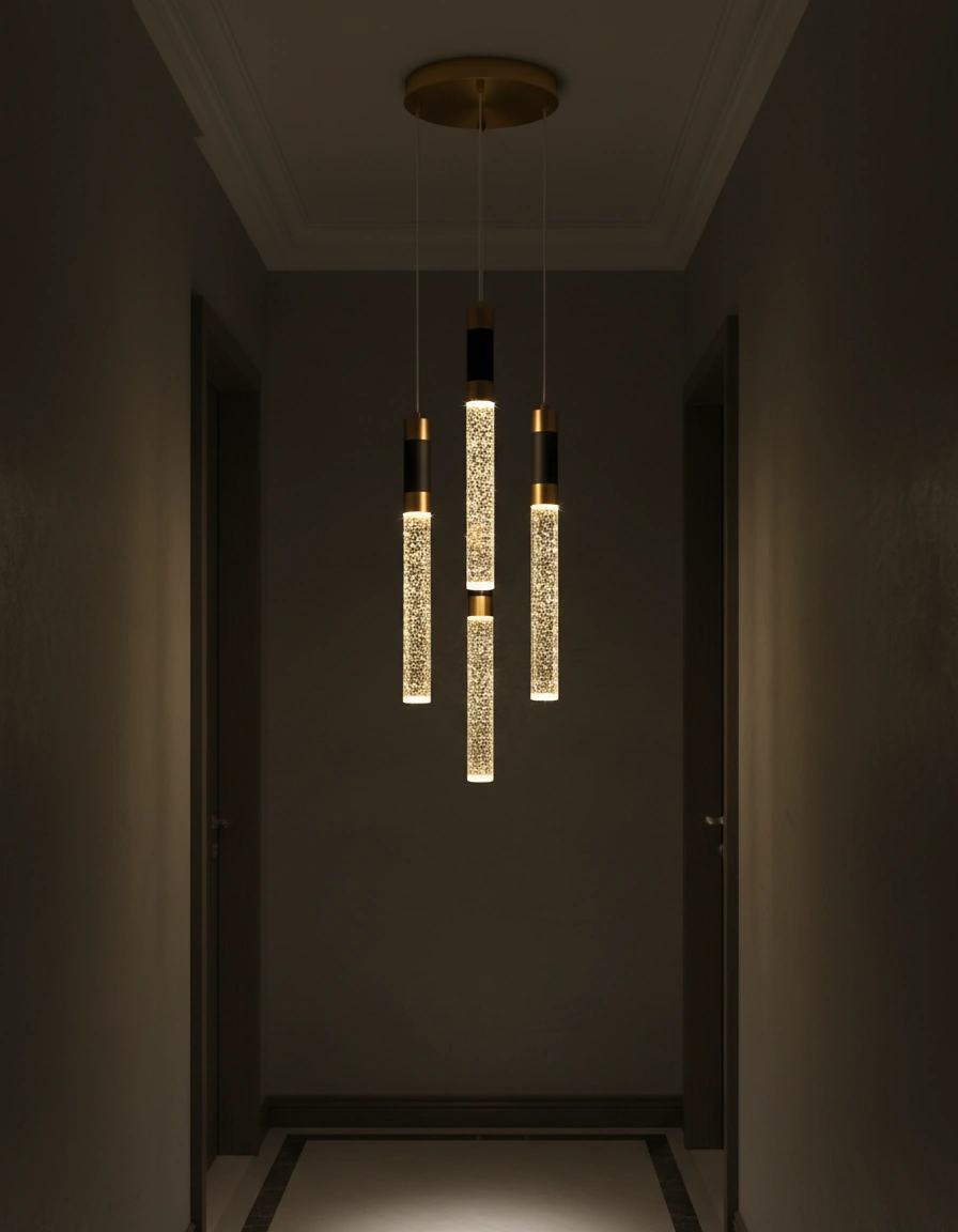 Aura 400mm Bubble Crystal Pendant | Matte Black & Brushed Brass Angle 4
