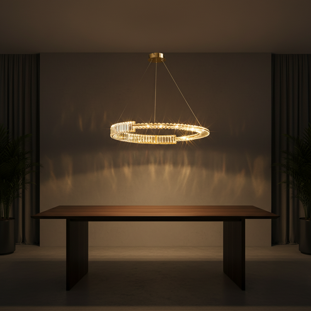 Aura 60cm Split-Ring K9 Crystal Chandelier Detail Perspective