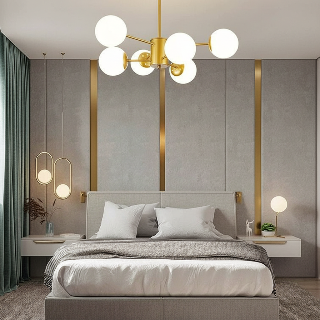 Aura 7-Globe Sputnik Chandelier Detail Perspective
