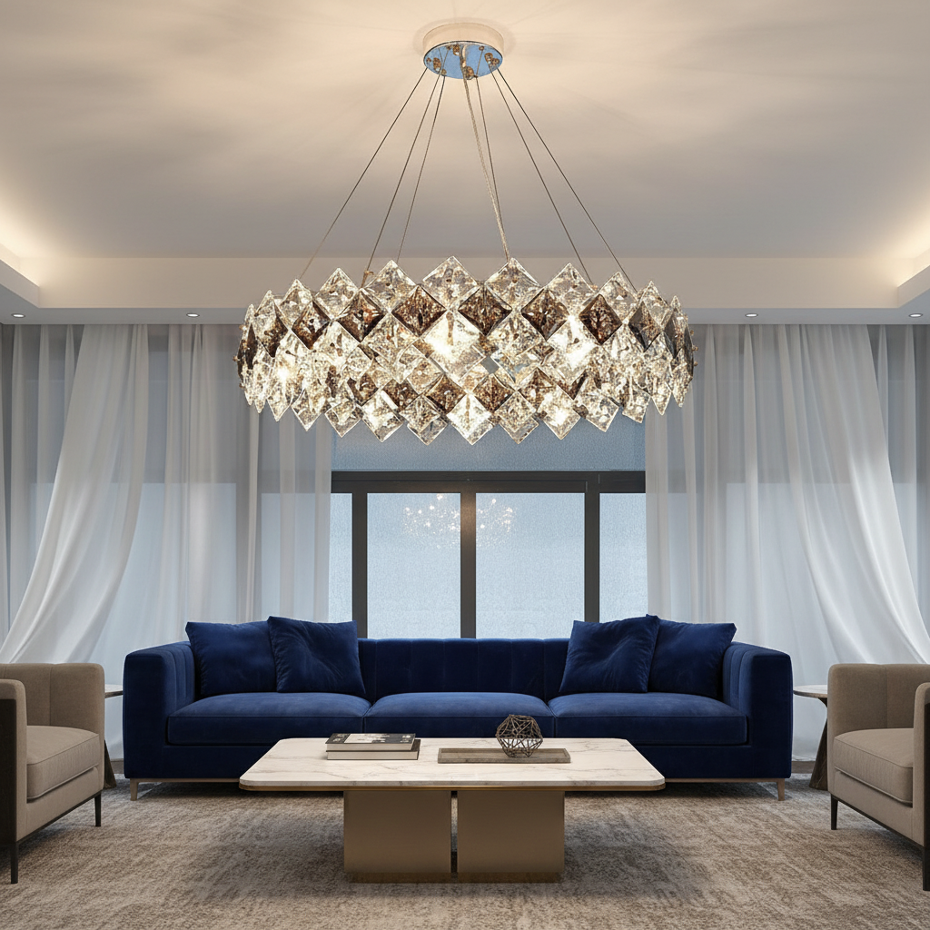Aura 80cm Crystal Lattice Chandelier Primary Perspective
