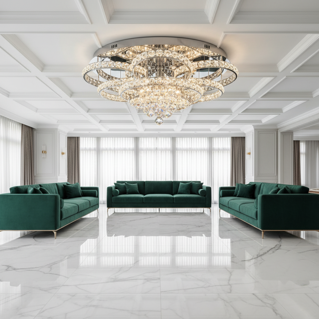 Aura 80cm K9 Crystal Flush Mount Chandelier Primary Perspective