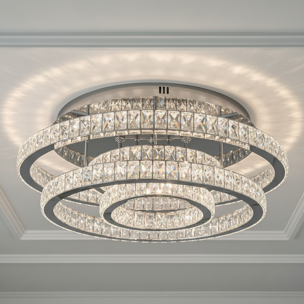 Aura 80cm K9 Crystal Flush Mount Chandelier Angle 3