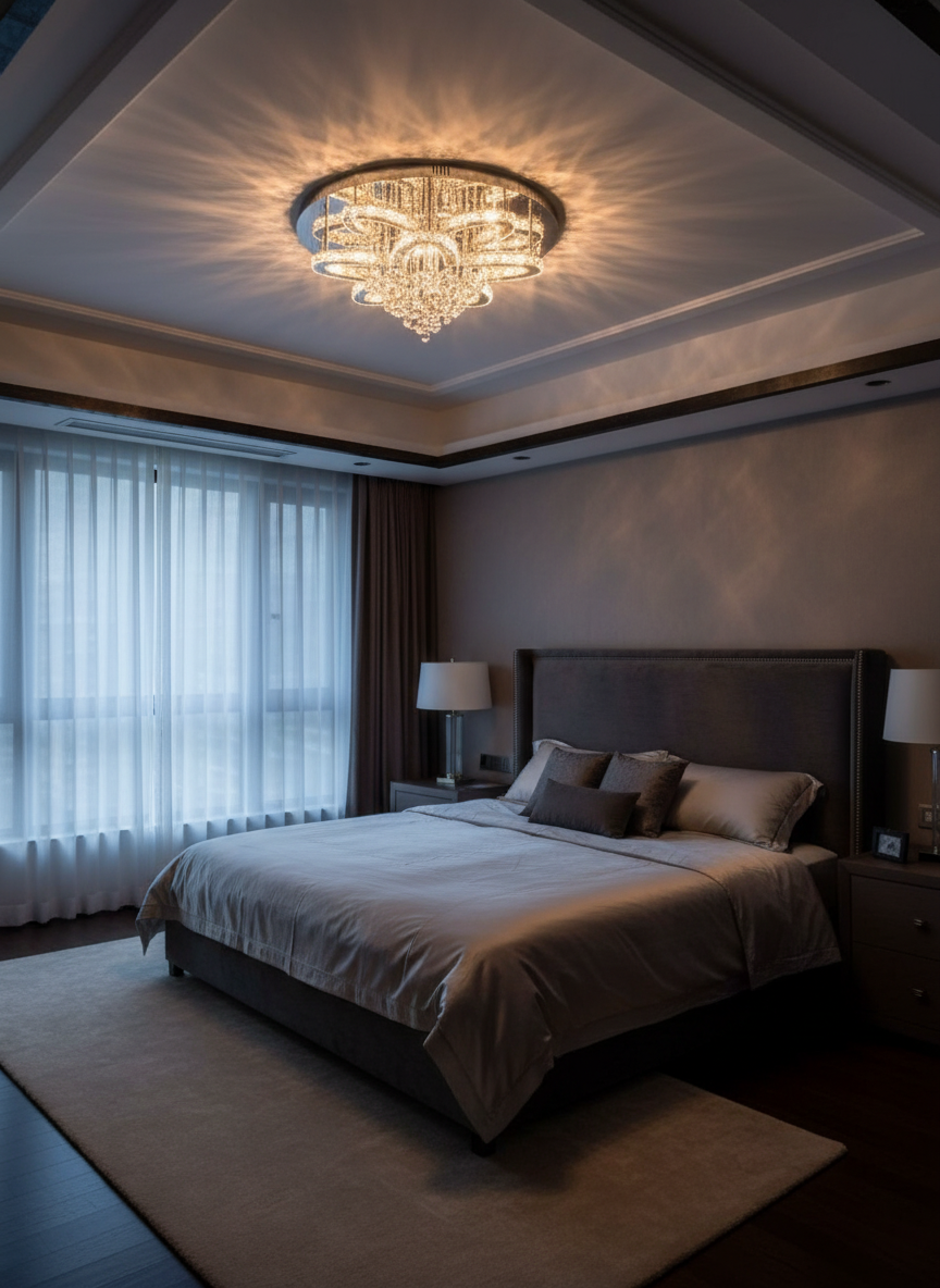 Aura 80cm K9 Crystal Flush Mount Chandelier Detail Perspective