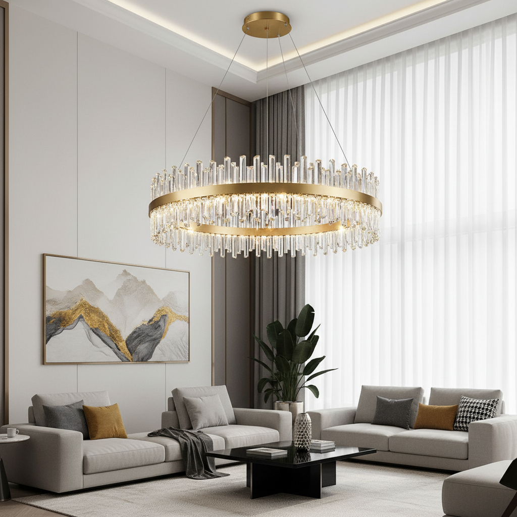 Aura 80cm K9 Crystal Halo Chandelier Angle 2