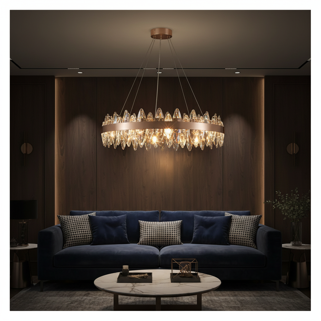 Aura 80cm K9 Crystal Ring Chandelier Detail Perspective