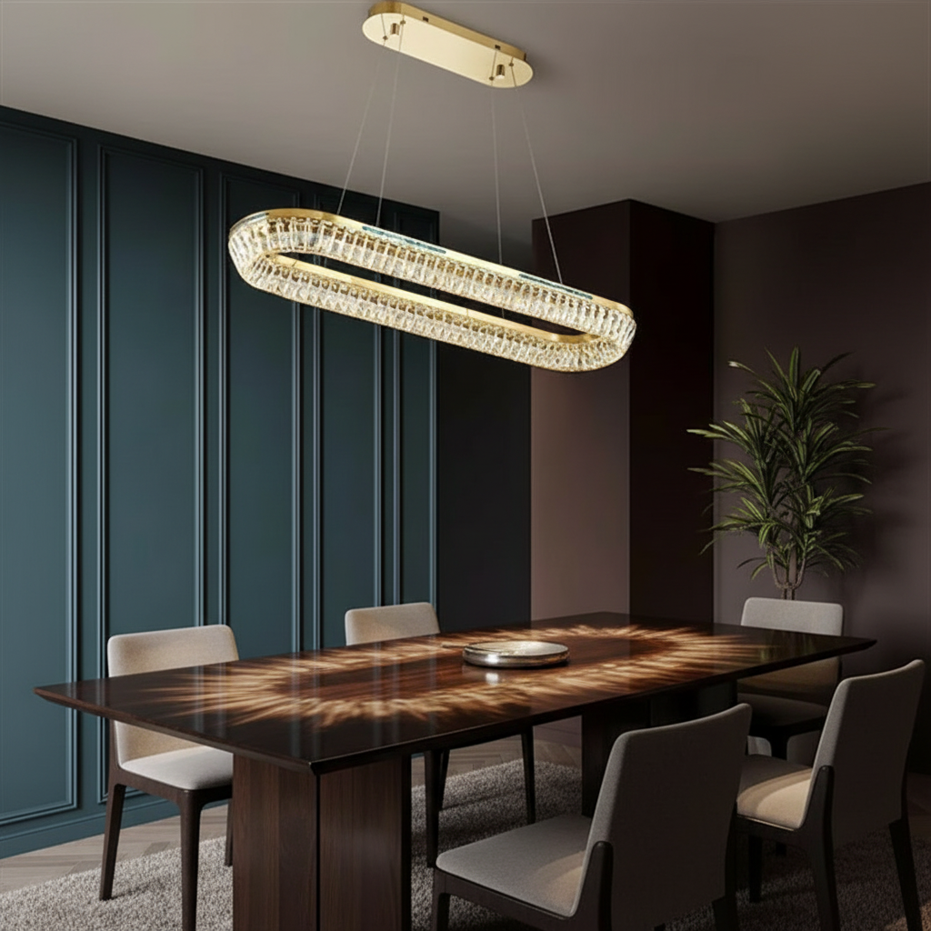 Aura 80cm Linear K9 Crystal Pendant Detail Perspective