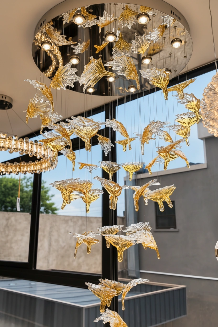 Aura Cascade 1200mm Spiral Glass Chandelier Angle 3