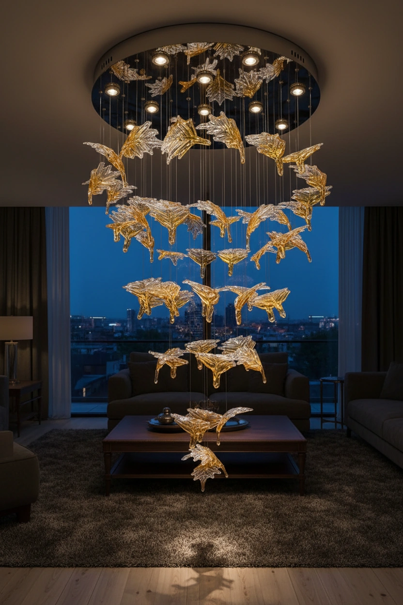 Aura Cascade 1200mm Spiral Glass Chandelier Angle 4