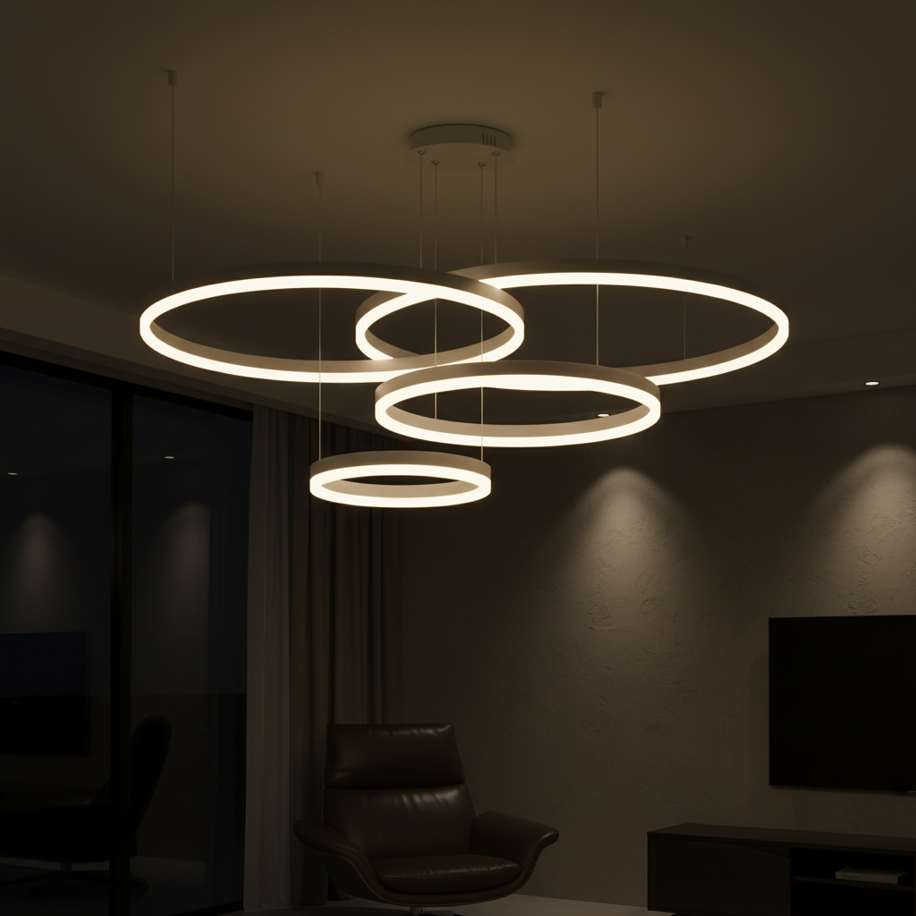 Aura Cascade 4-Ring LED Chandelier (BC5R1C132) Angle 4