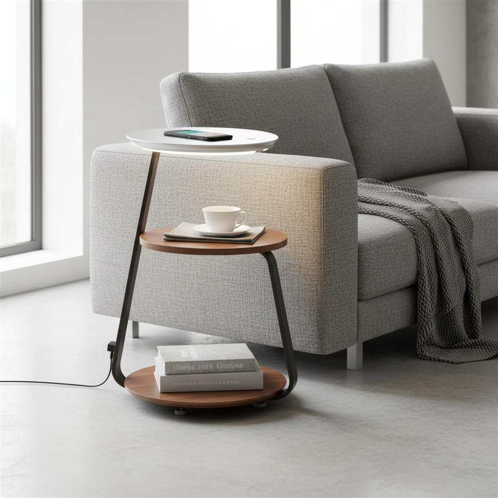 Aura Smart Side Table Floor Lamp with Wireless Charging Angle 2