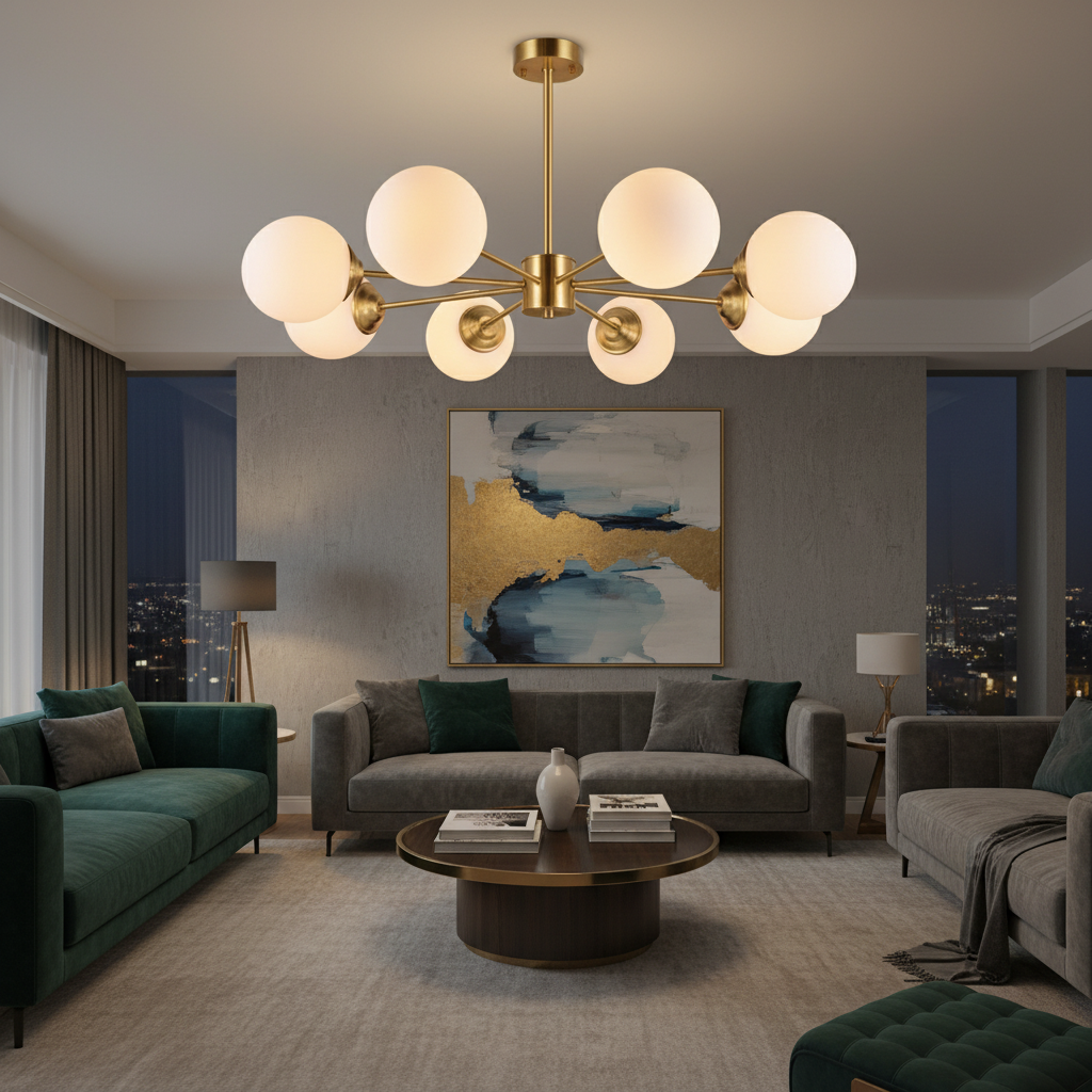 Aura Sputnik 8-Globe Mid-Century Chandelier Detail Perspective
