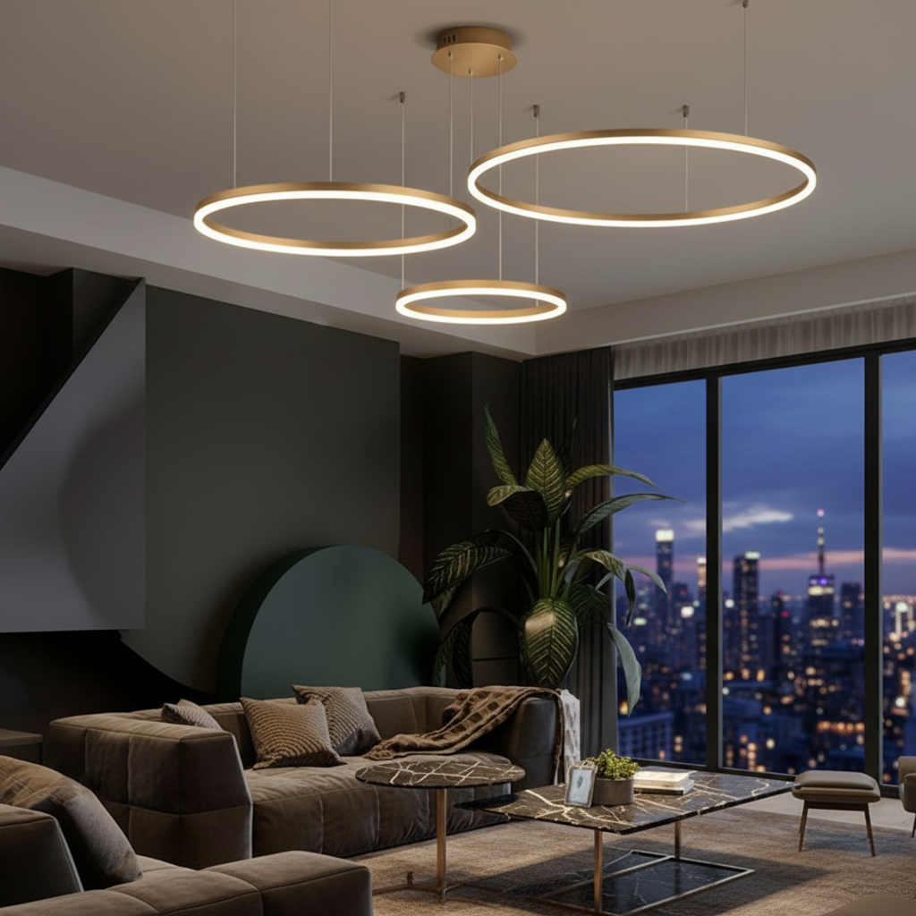 Aura Trio 800 Tiered Ring Pendant Chandelier Detail Perspective