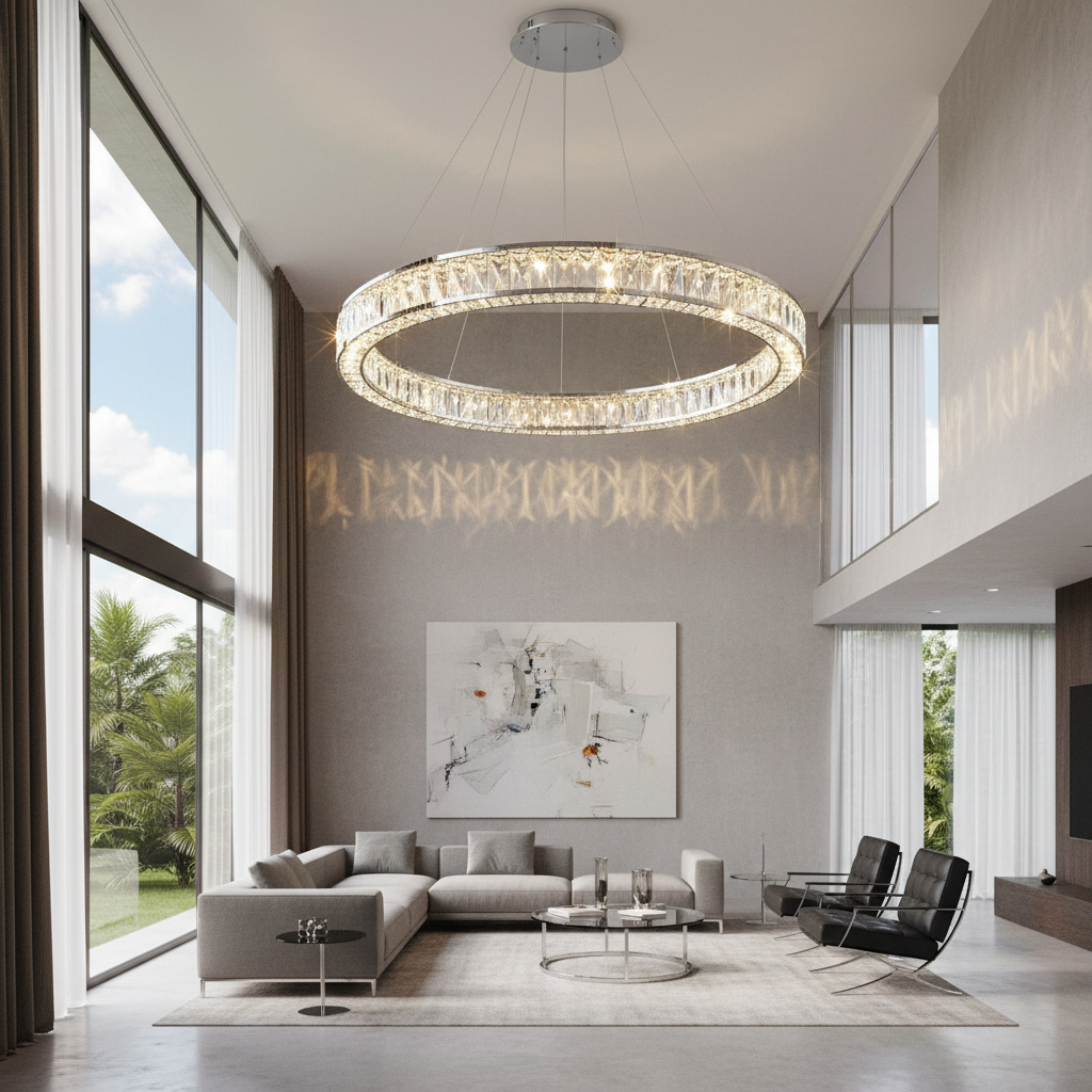 Aura Wave 80cm Dual-Ring K9 Crystal Chandelier Primary Perspective
