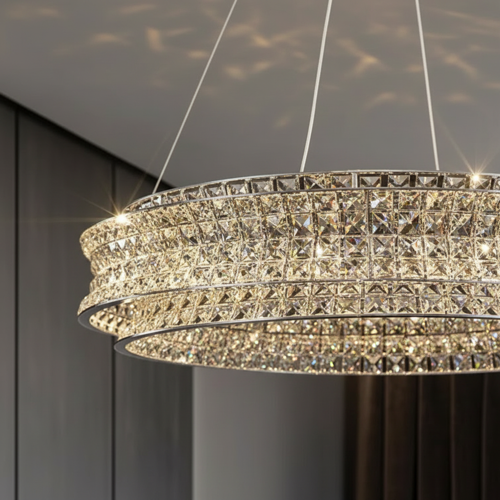 Aura Wave 80cm Dual-Ring K9 Crystal Chandelier Angle 3