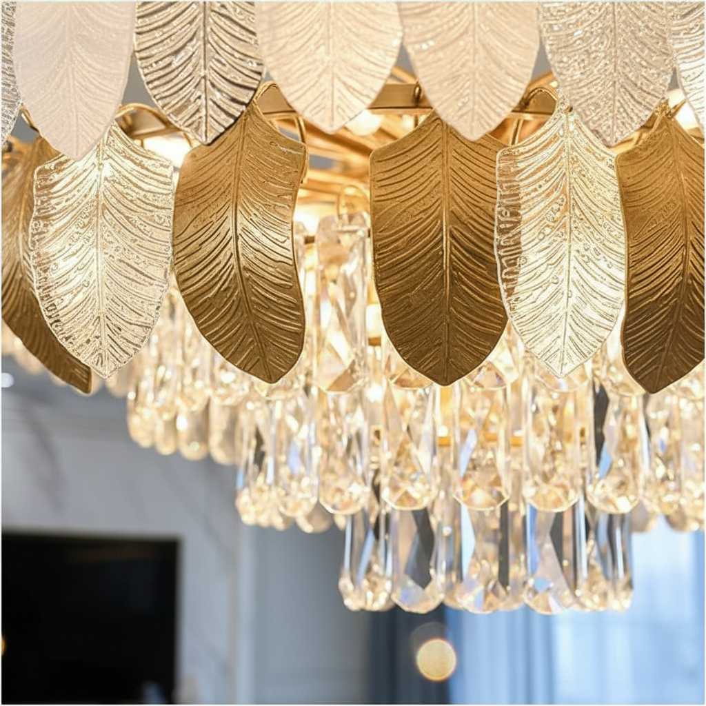 Aurae 60cm Feather & K9 Crystal Chandelier Angle 3