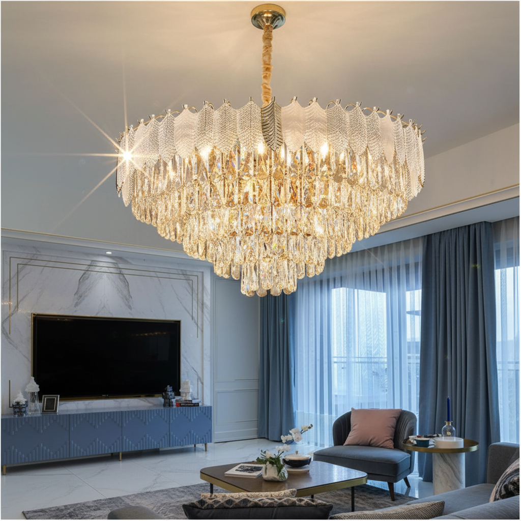 Aurae 60cm Feather & K9 Crystal Chandelier Angle 4