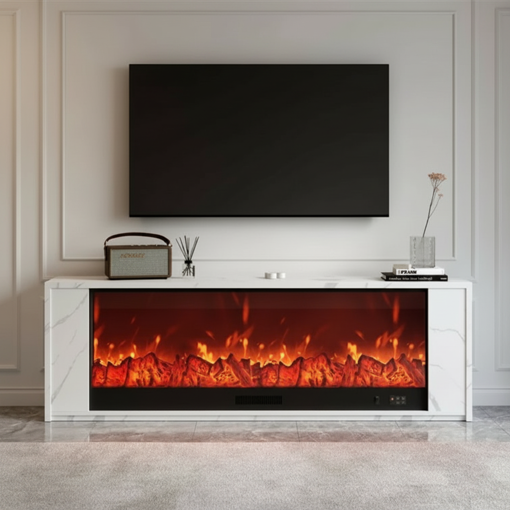 AuraFlame 71 Marble Fireplace Console Primary Perspective