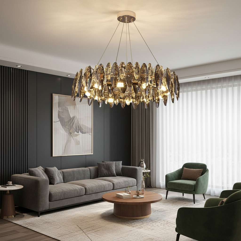 Aurelia 100cm Amber Crystal Halo Chandelier Primary Perspective