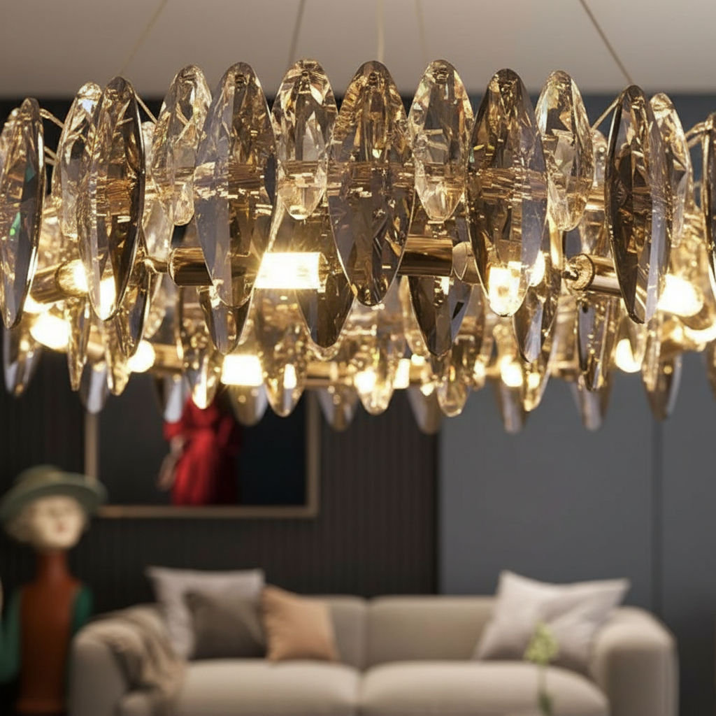 Aurelia 100cm Amber Crystal Halo Chandelier Angle 3