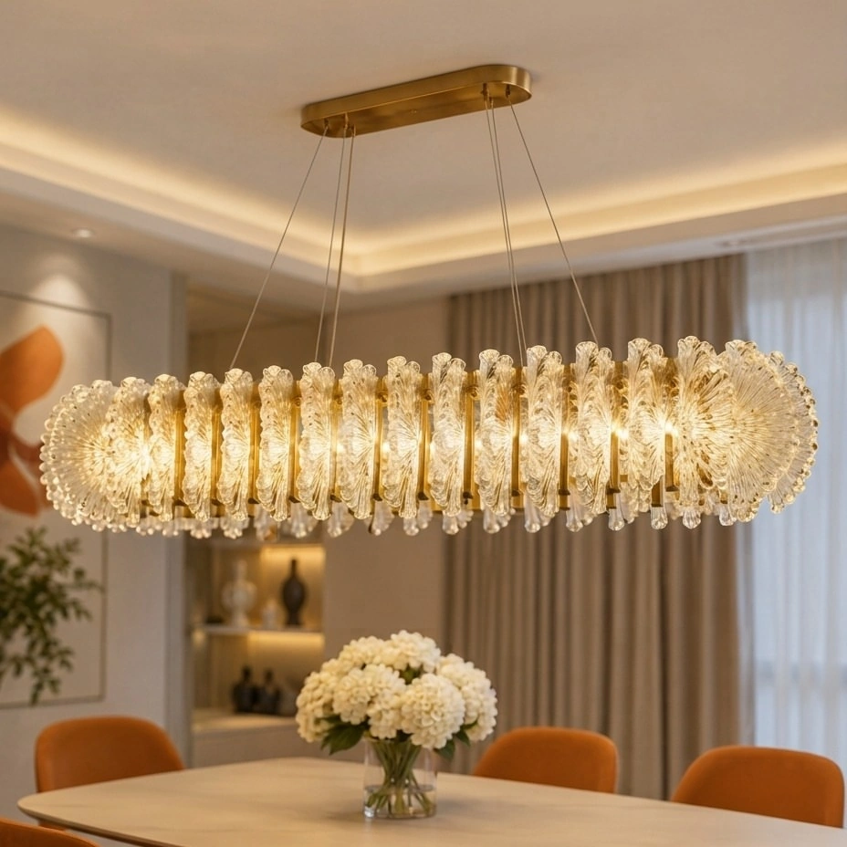 Aurelia 120cm Linear Fluted Crystal Chandelier, Brushed Brass