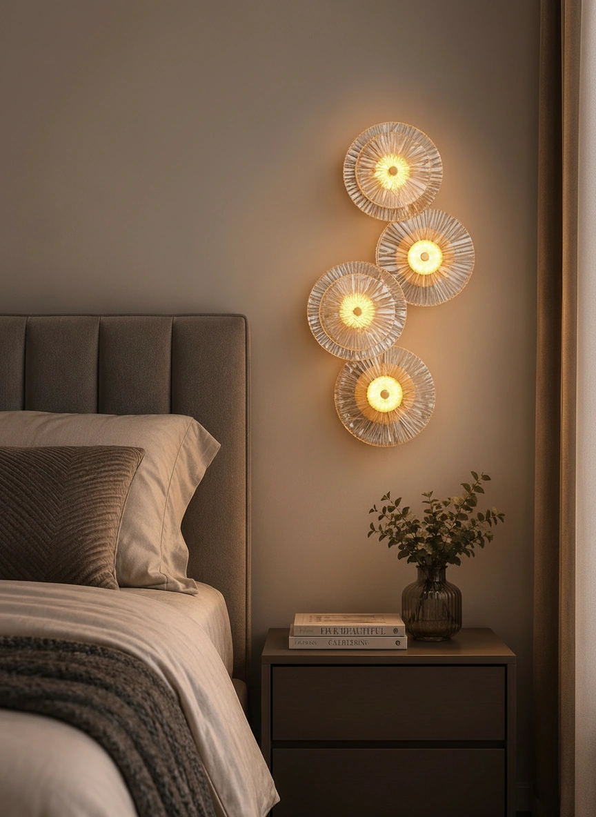 Aurelia 4-Disc Fluted Glass & Brass Wall Luminaire Angle 2
