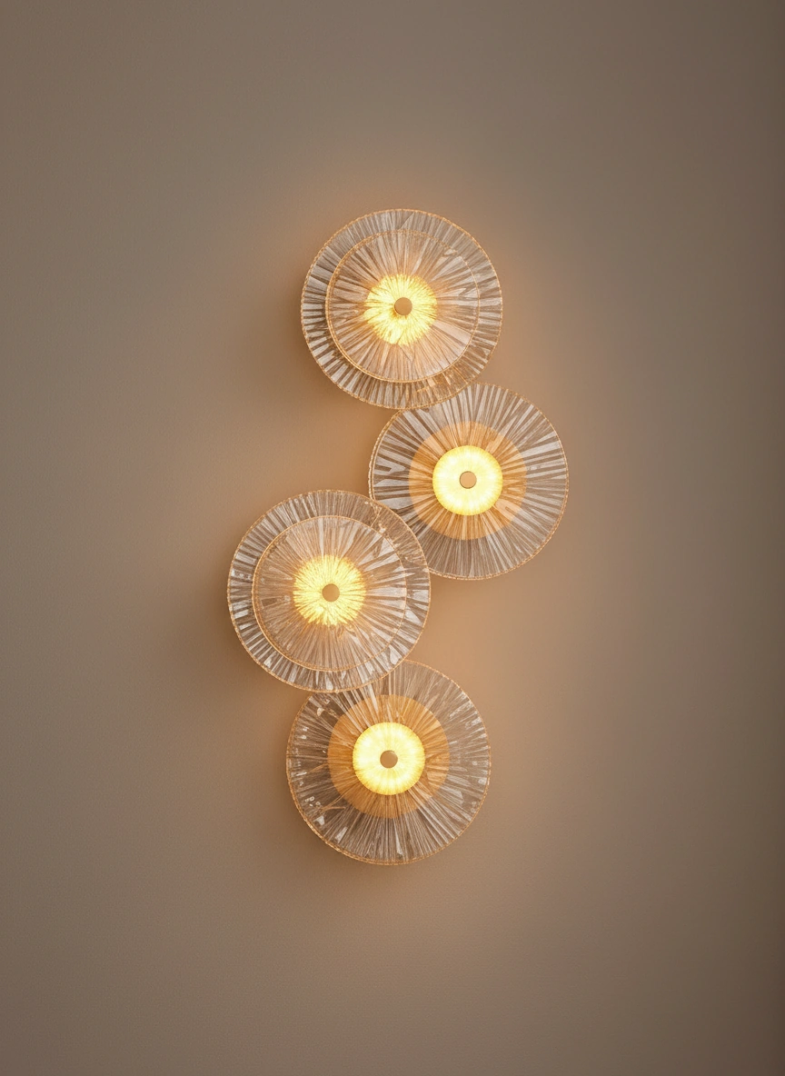 Aurelia 4-Disc Fluted Glass & Brass Wall Luminaire Angle 3