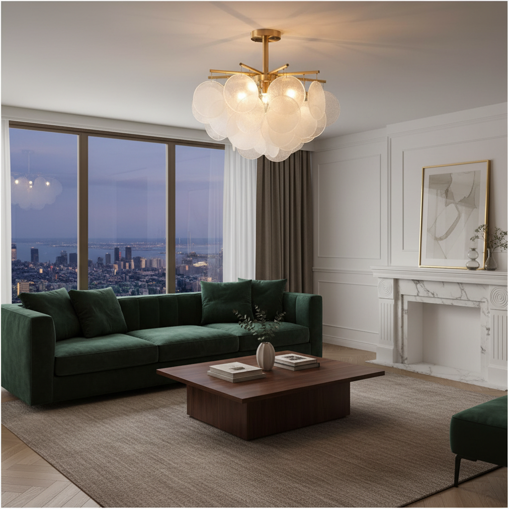Aurelia 50cm Textured Glass Cloud Chandelier Detail Perspective