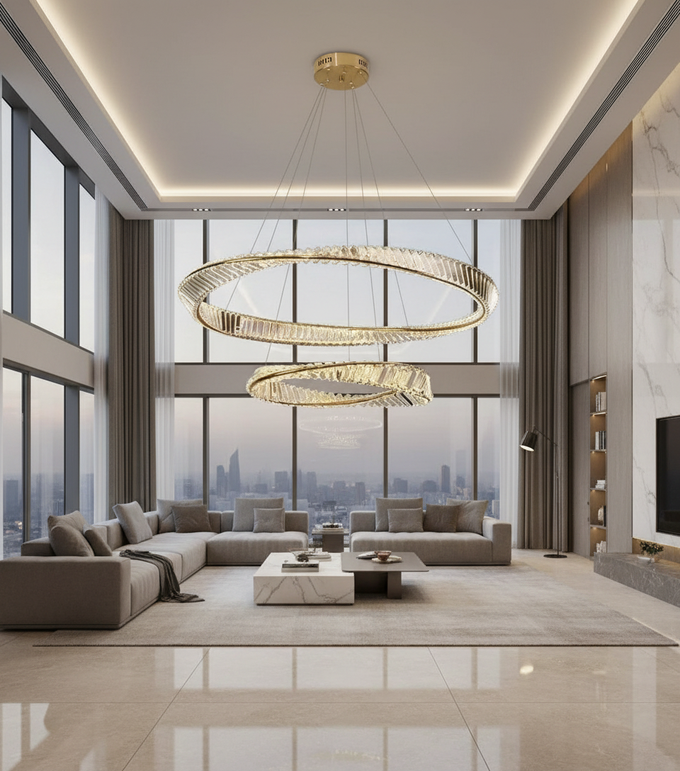 Aurelia 800/500mm Dual Ring K9 Crystal Chandelier Primary Perspective