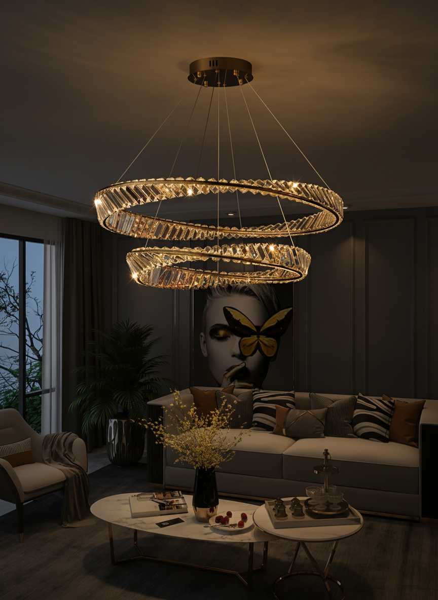 Aurelia 80cm Double Halo K9 Crystal Chandelier Detail Perspective