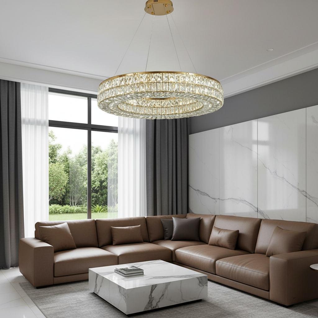 Aurelia 80cm Double-Ring K9 Crystal Chandelier Primary Perspective