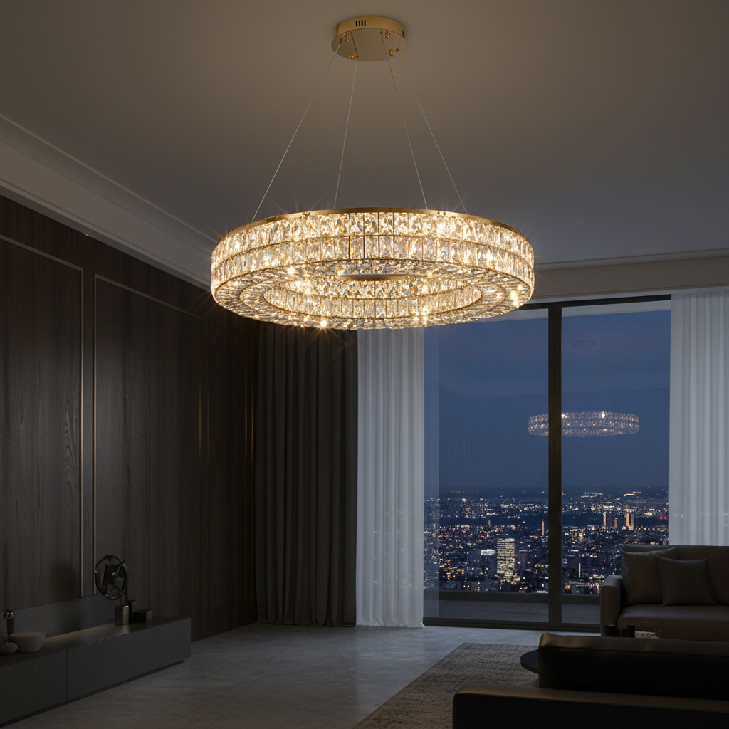 Aurelia 80cm Double-Ring K9 Crystal Chandelier Detail Perspective