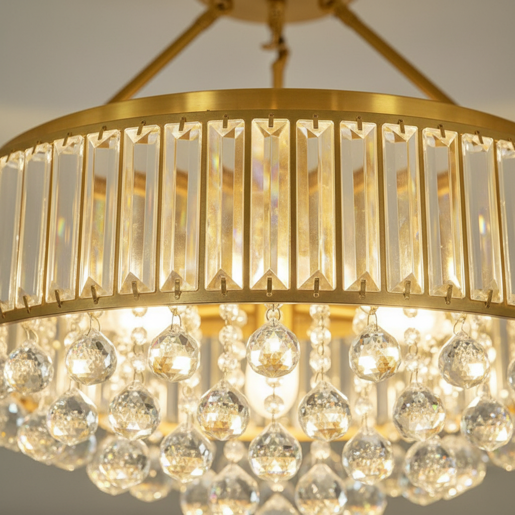 Aurelia 80cm Round K9 Crystal Drum Chandelier Angle 3