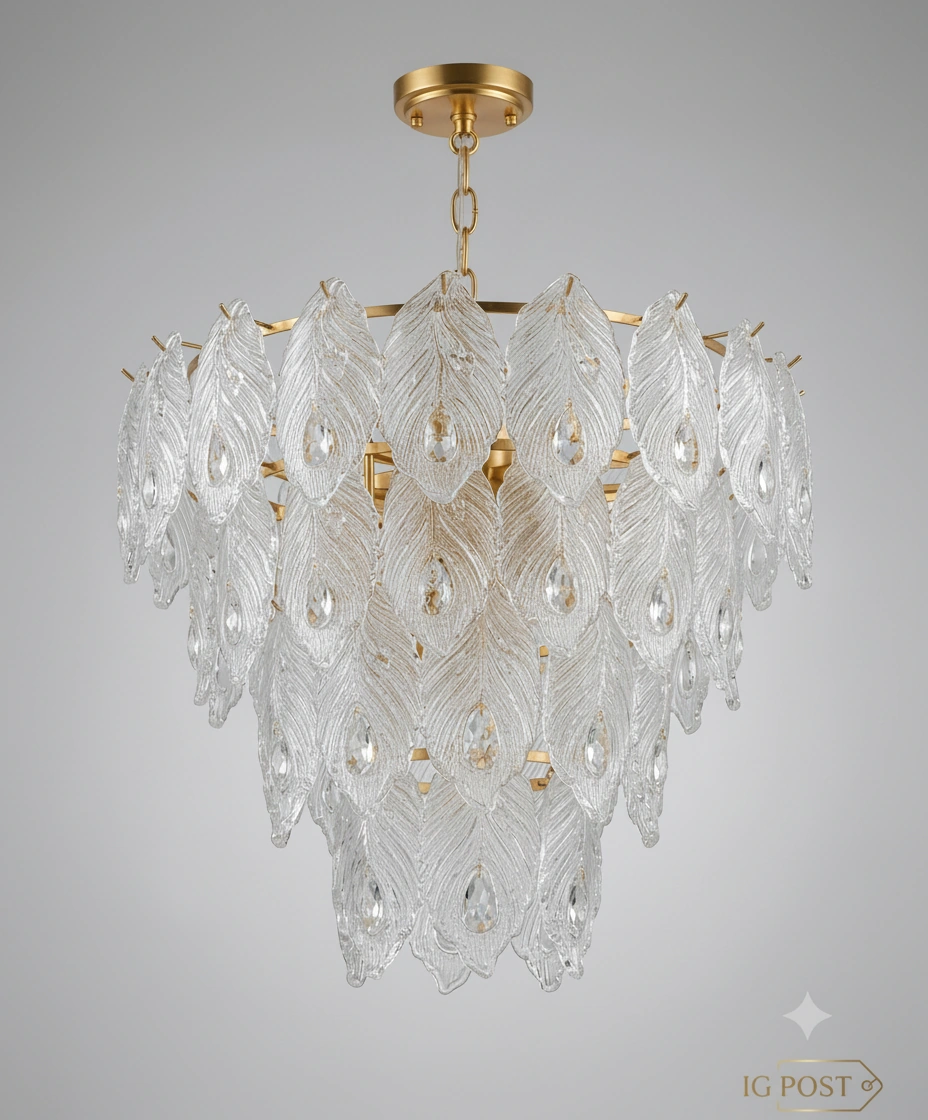 Aurelia 85cm Peacock Feather Crystal Chandelier Angle 3