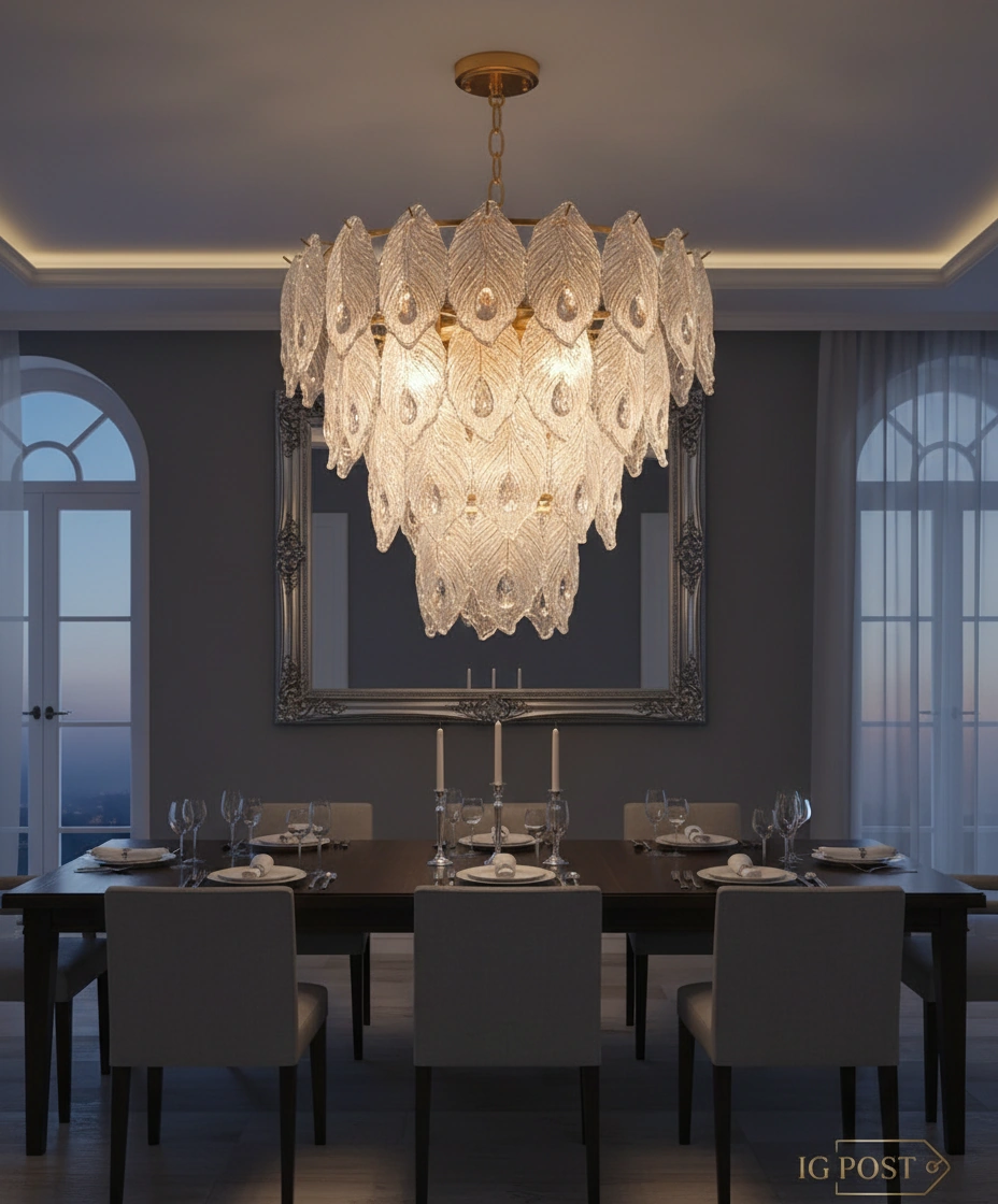 Aurelia 85cm Peacock Feather Crystal Chandelier Angle 4
