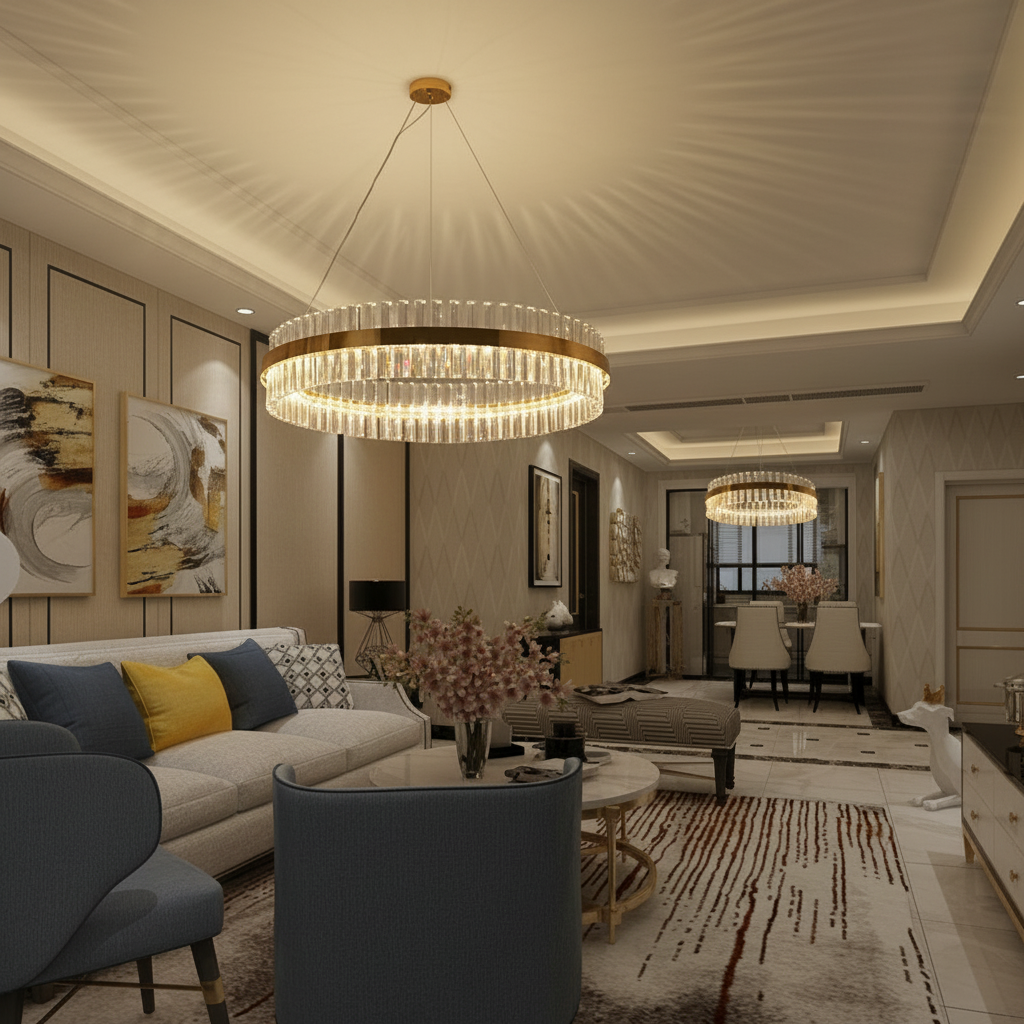 Burry 80cm K9 Crystal Ring Chandelier Detail Perspective