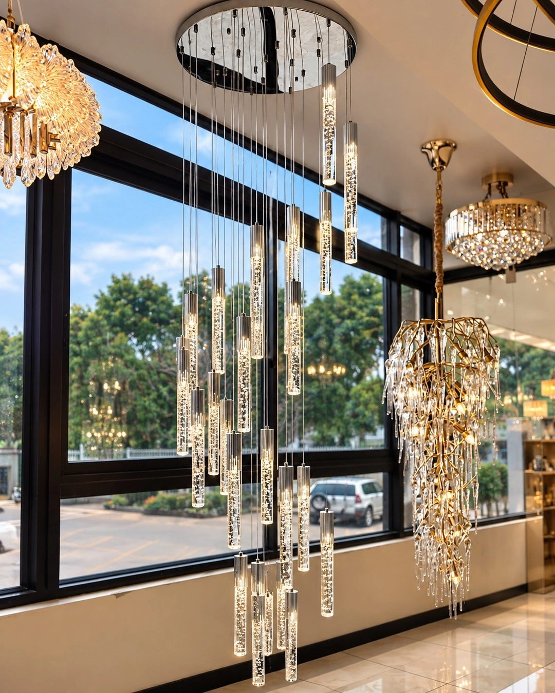 Cascada 28-Light Spiral Bubble Crystal Chandelier