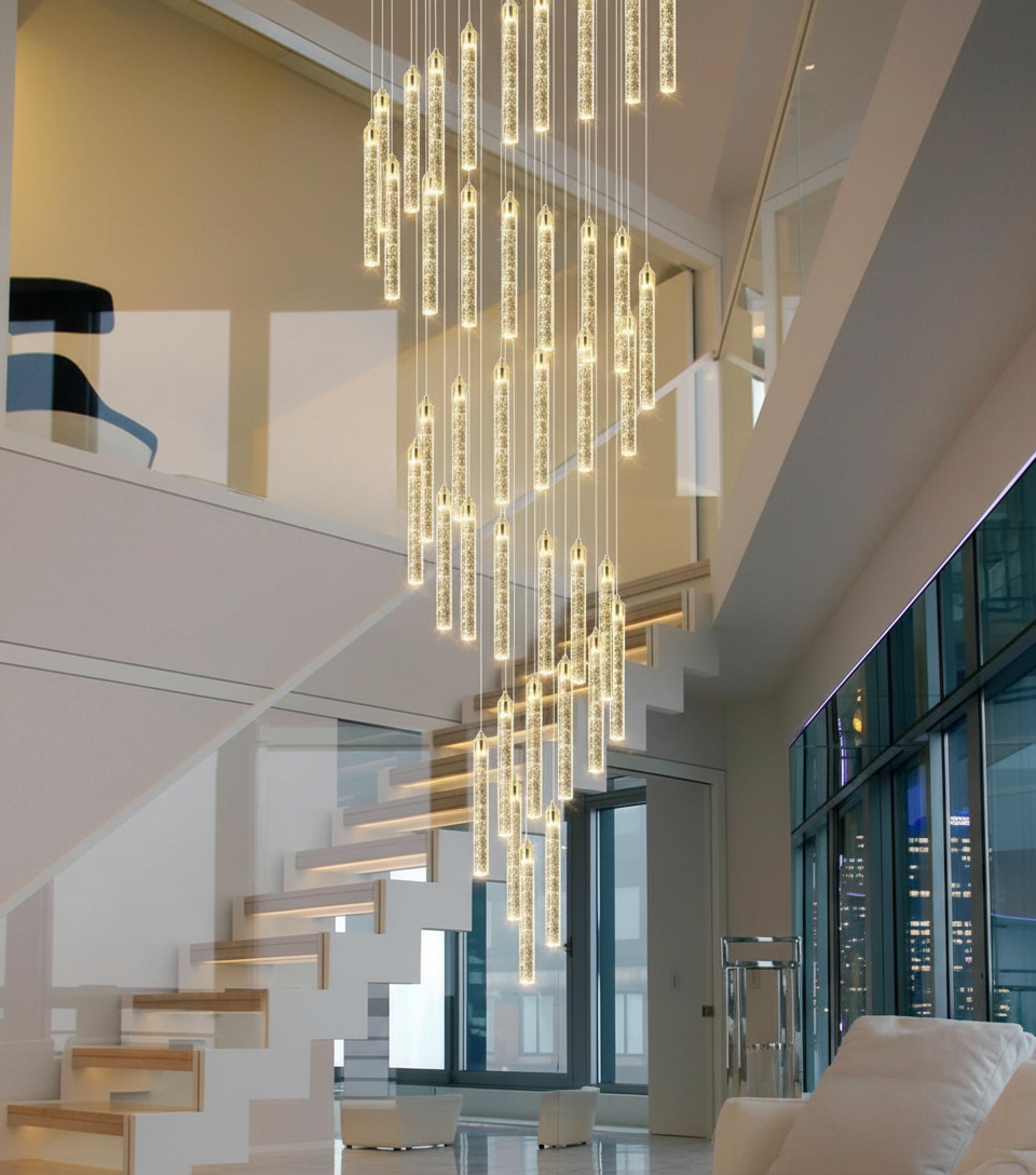 Cascada Spiralis 48-Light Crystal Rod Chandelier Detail Perspective