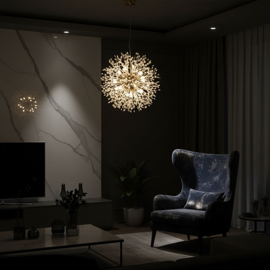 Celestia 80cm K9 Crystal Dandelion Chandelier Detail Perspective
