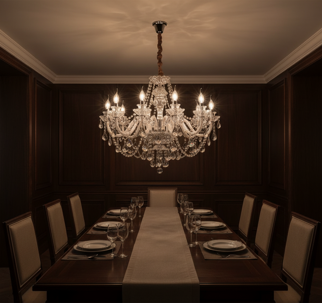 Empress 12-Arm Two-Tier K9 Crystal Chandelier Detail Perspective