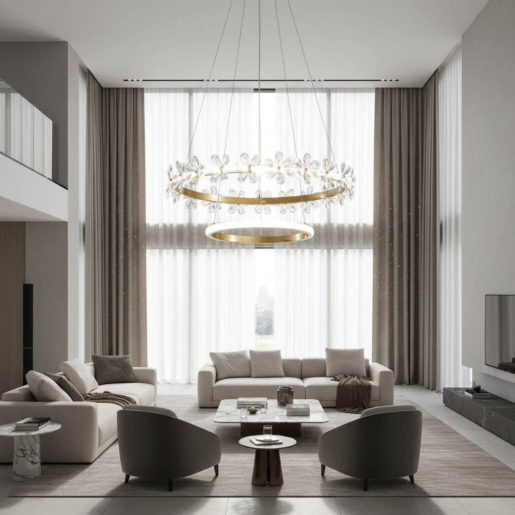 Fiora 80cm Dual-Ring K9 Crystal Flower Chandelier Primary Perspective