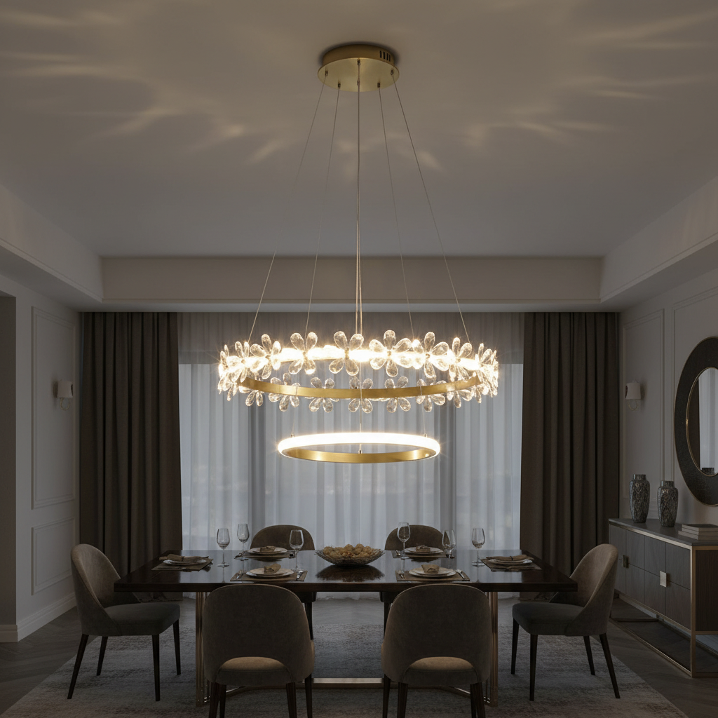 Fiora 80cm Dual-Ring K9 Crystal Flower Chandelier Detail Perspective