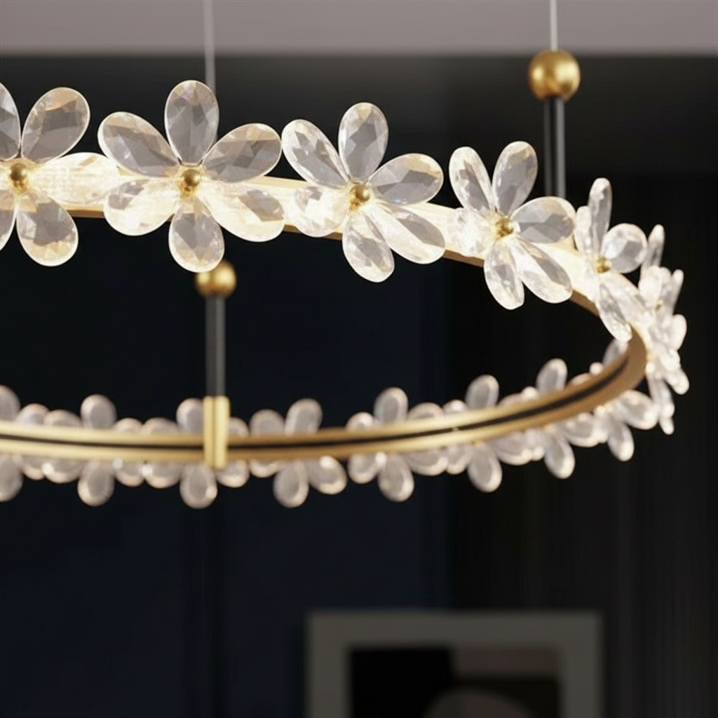 Fiora Bloom 80/60/40 3-Ring Crystal Chandelier Angle 3