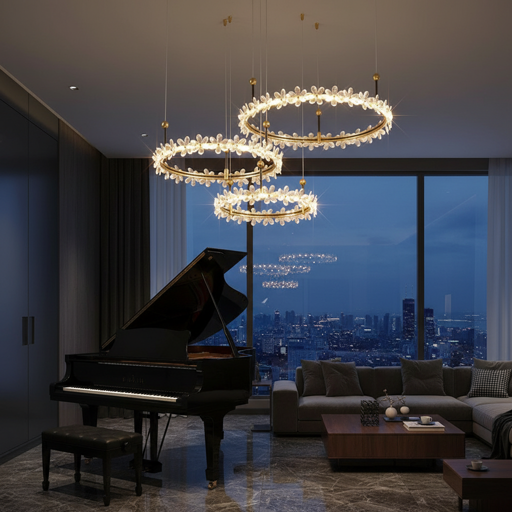 Fiora Bloom 80/60/40 3-Ring Crystal Chandelier Angle 4